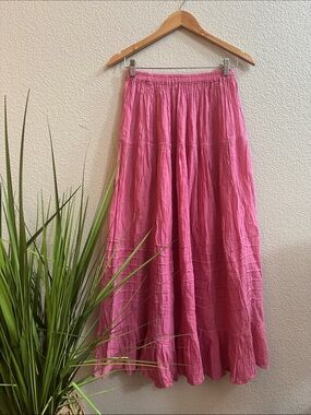 Women’s Pink Maxi Skirt - Lightweight Tiered Design